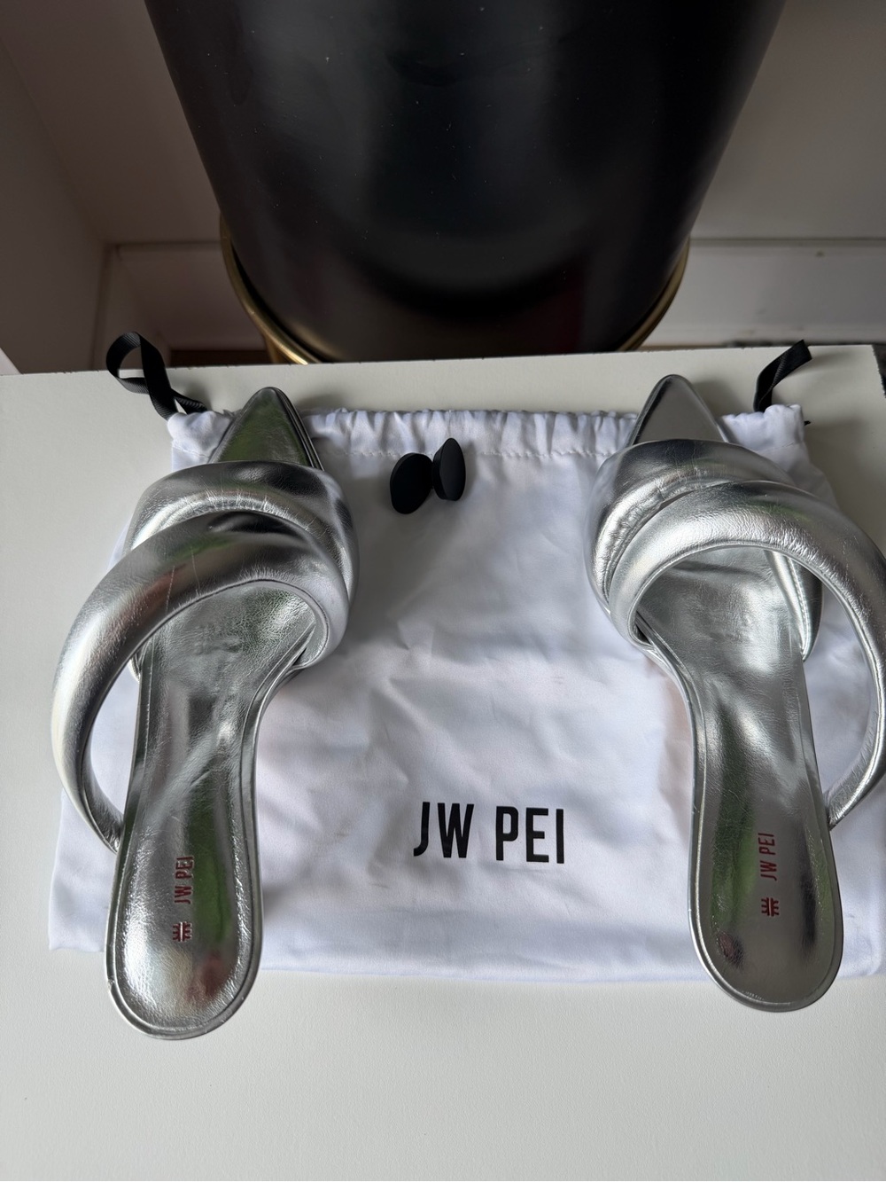 JW PEI Silver Metallic Pointed-Toe Slide Heels
